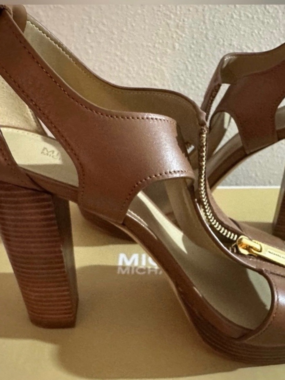 Brown Leather Platform Block Heel Sandals - Picture 2 of 3